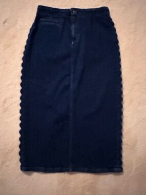 Maeve by Anthropologie Navy Scalloped-Side Denim Pencil Skirt